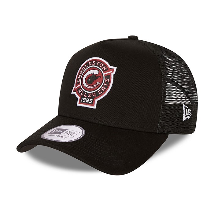 Charleston Alley Cats MiLB Patch A-Frame Trucker Lippis Mustat - New Era Lippikset Finland FI-731285